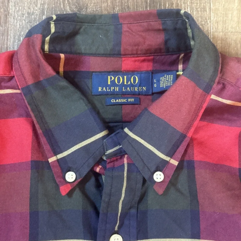 Polo Ralph Lauren Men's Large Classic Fit Plaid Oxford Long Sleeve Shirt